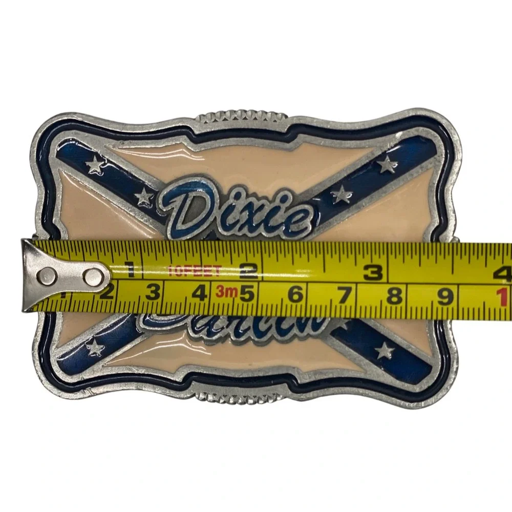 Vintage 2005 DIXIE‎ DARLIN' Belt Buckle, Cream & Blue, Pewter, Made in USA